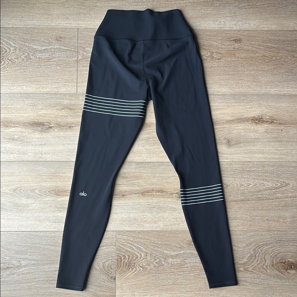Black ALO Leggings with White Stripes